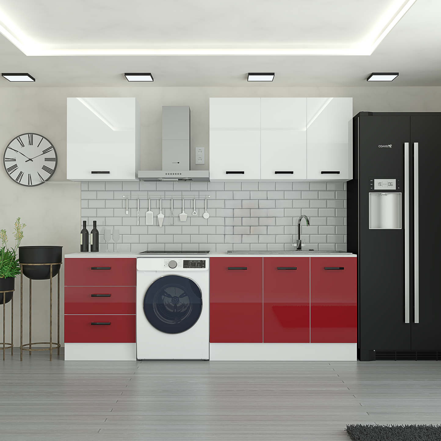 ALESS 185 cm Mutfak Dolabı MDF Kapak Tezgah Dahil YRKN185 97