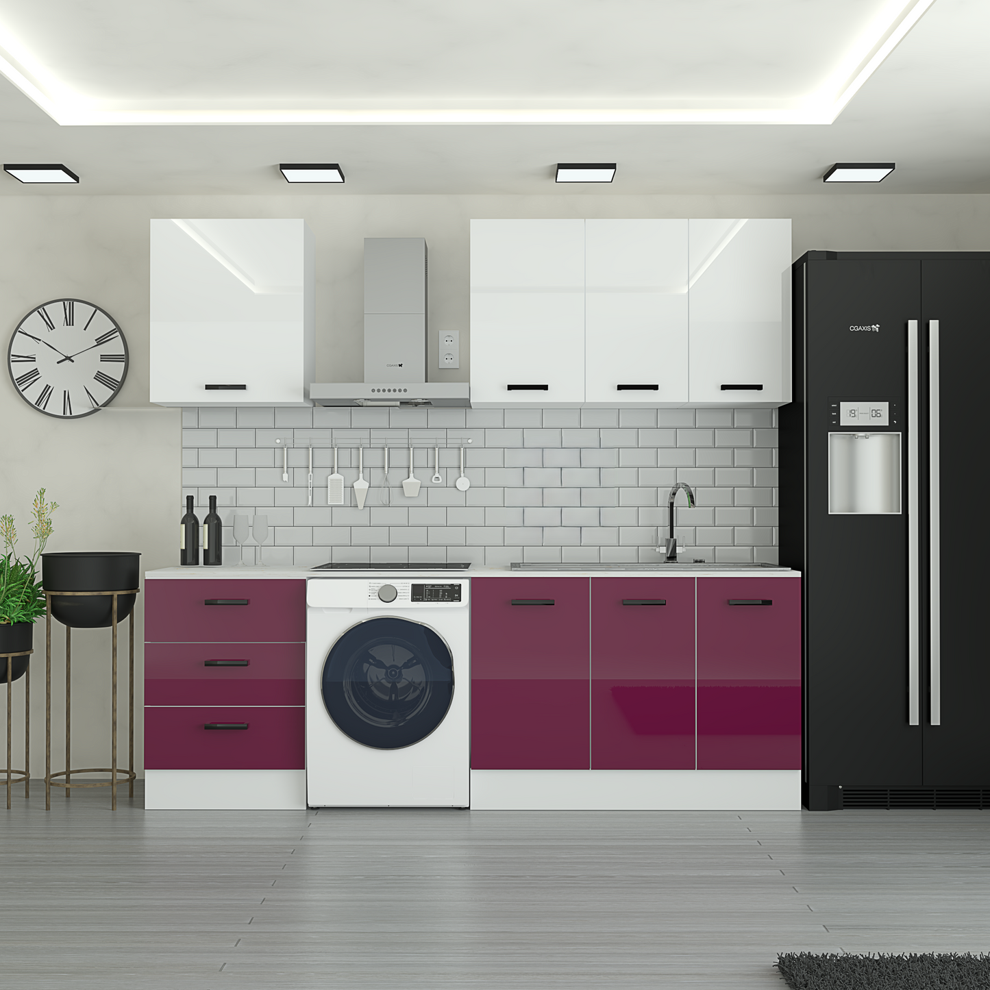 ALESS 185 cm Mutfak Dolabı MDF Kapak Tezgah Dahil YRKN185 97
