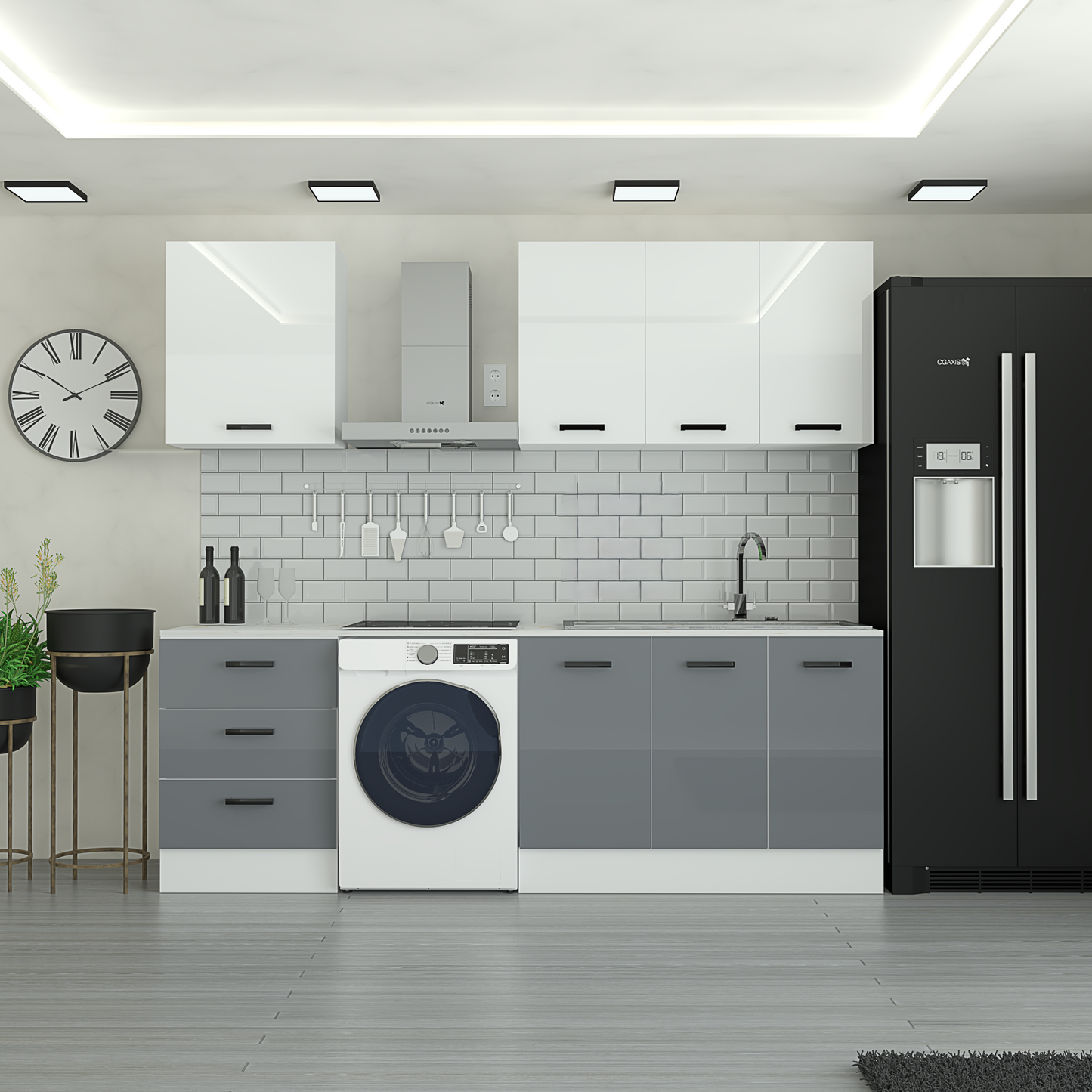 ALESS 185 cm Mutfak Dolabı MDF Kapak Tezgah Dahil YRKN185 97