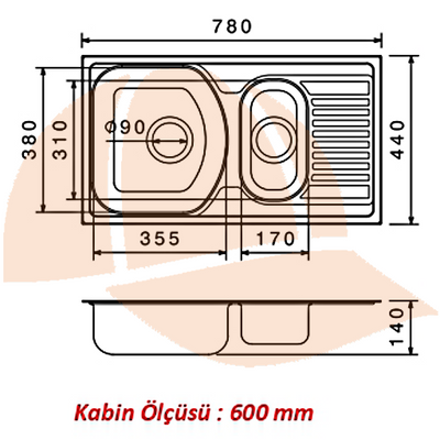 ALESS 78 X 44 Mutfak Eviyesi 7844gr Keten Sol Damlalıklı